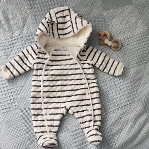 Nordstrom Cream and Black Striped Hooded Footie